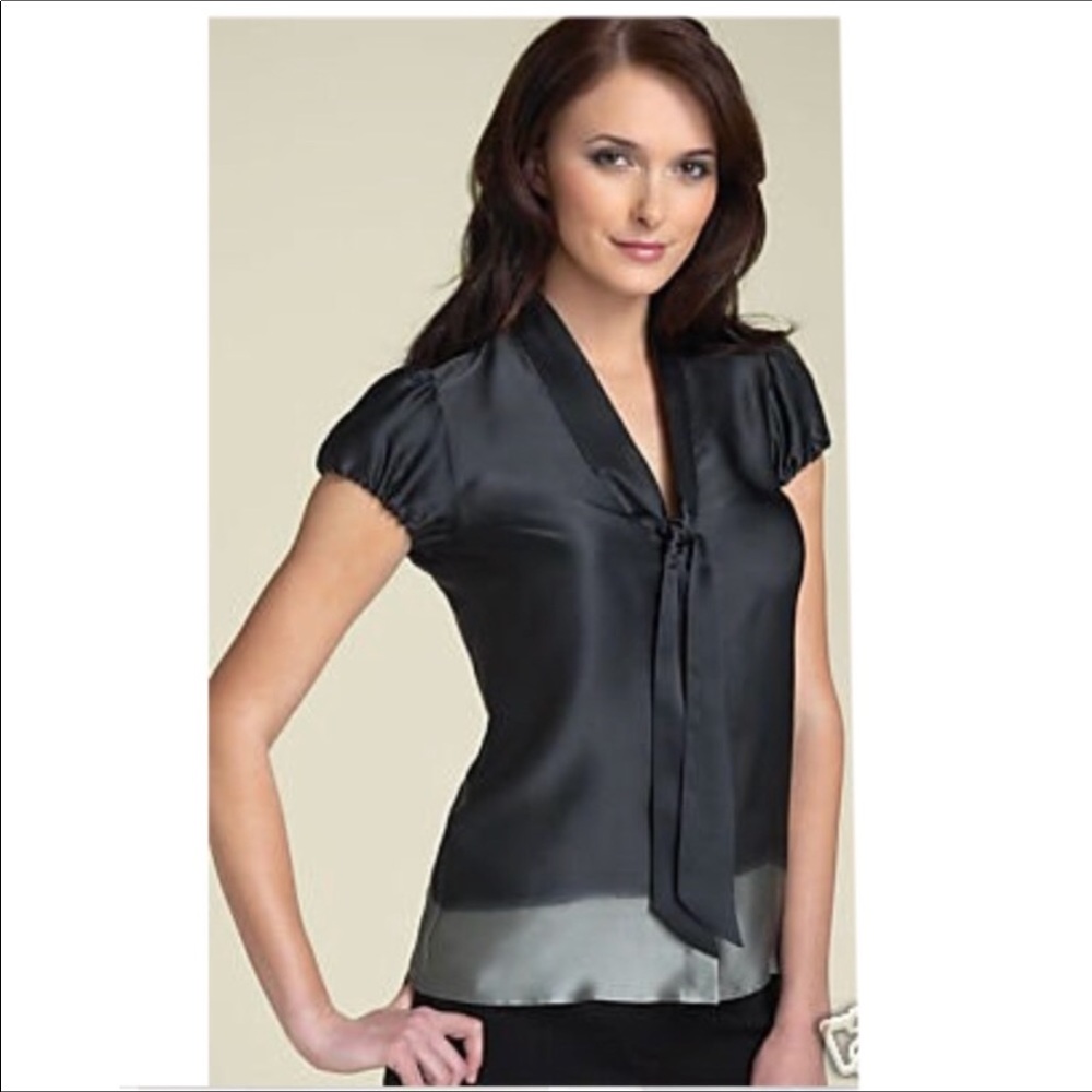 Theory Dip Dye silk front tie Blouse
